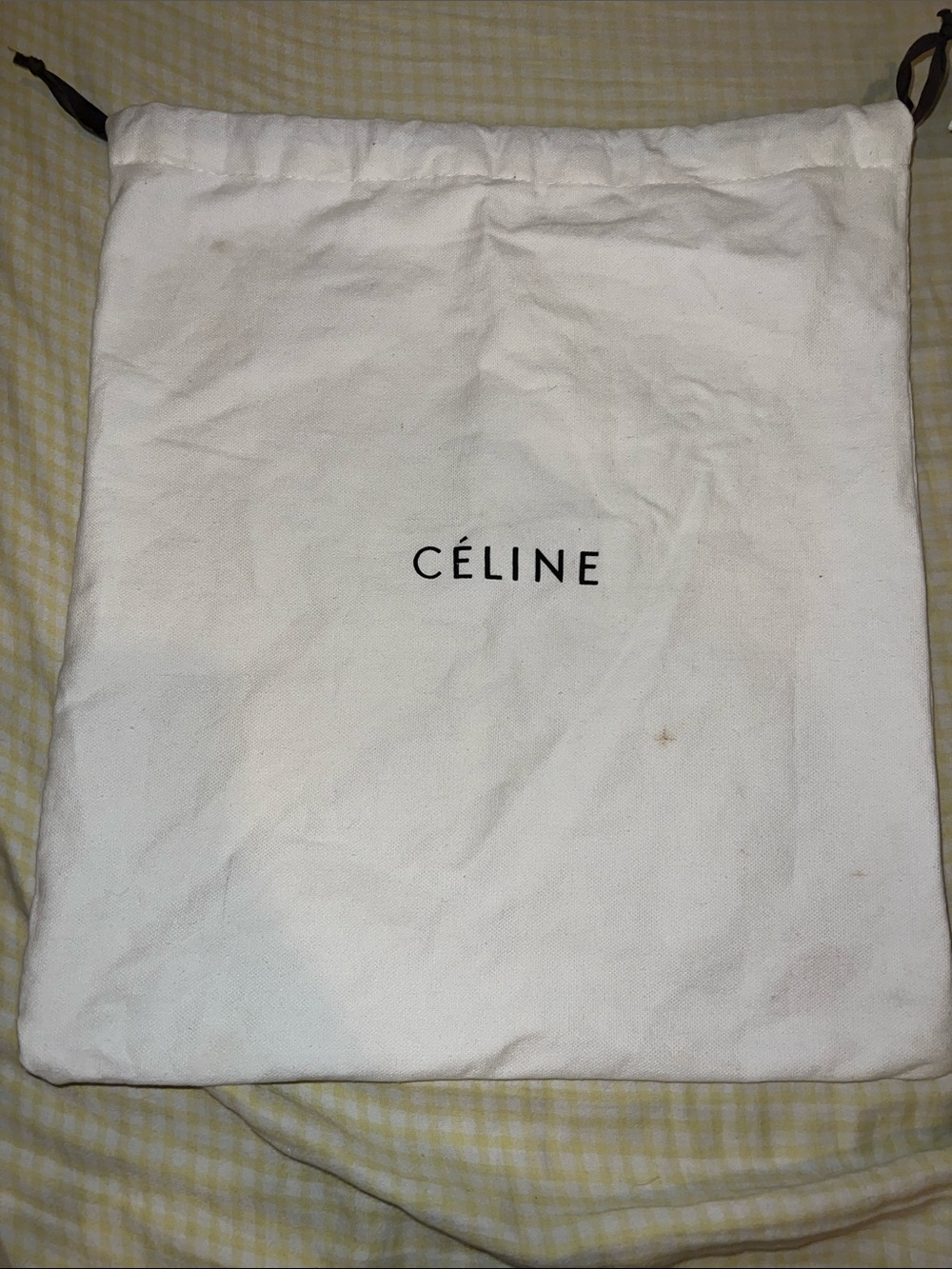 Celine White Canvas Drawstring Dust Bag with Black Cord